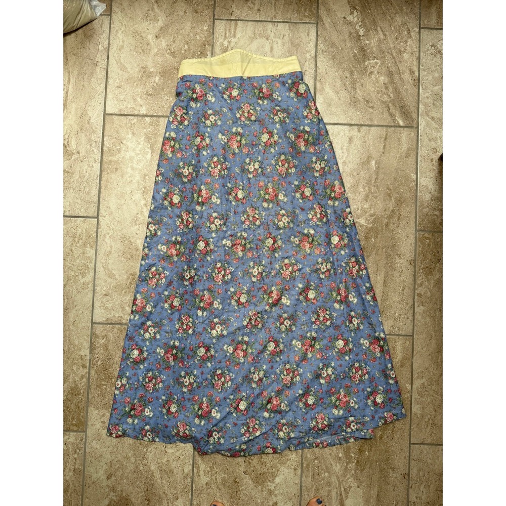 Handmade Vintage Floral Maxi Skirt Blue Pink Rose Cottagecore Prairie Clasp Back